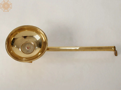 9" Brass Aarti Diya with Handheld Handle