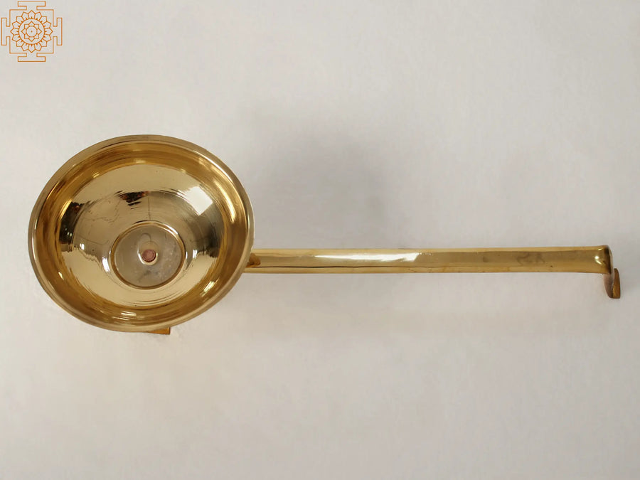 9" Brass Aarti Diya with Handheld Handle