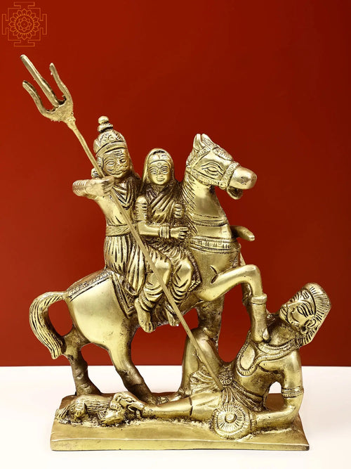8" Brass Shiva Parvati Horse Statue for Pooja