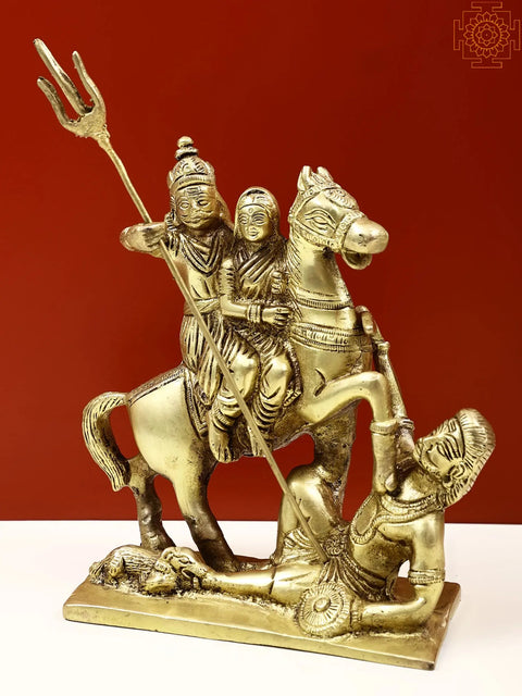 8" Brass Shiva Parvati Sitting on Horse