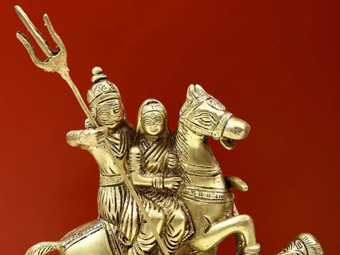 8" Brass Shiva Parvati Sitting on Horse