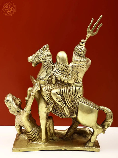8" Brass Shiva Parvati Sitting on Horse