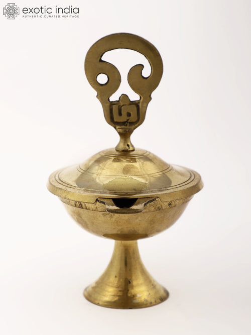 9" Brass Tamil Om Oil Lamp for Pooja