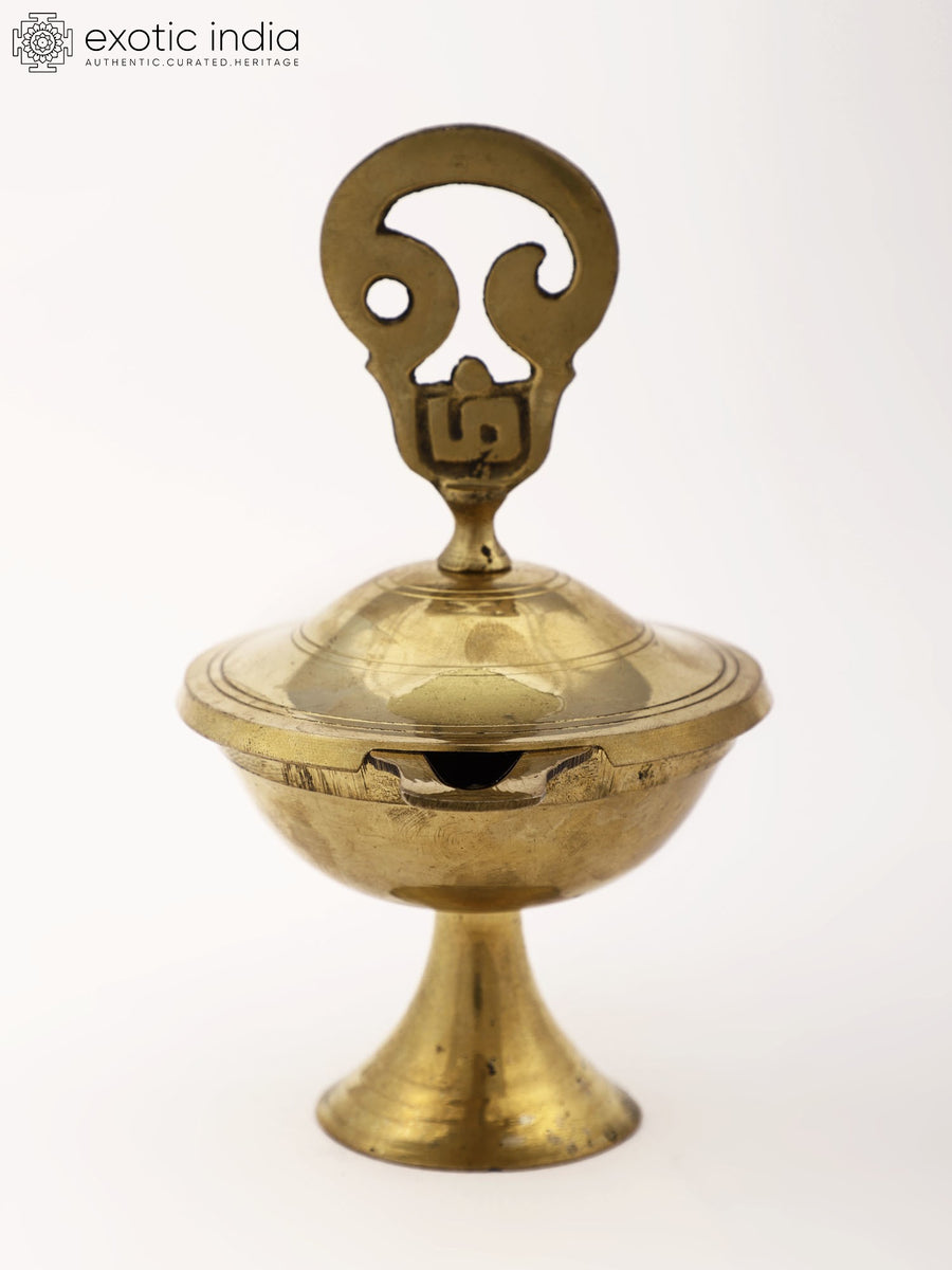 9" Brass Tamil Om Oil Lamp for Pooja