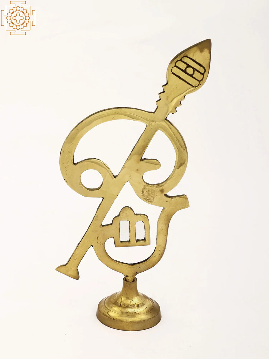 7" Brass Karttikeya Vel with Tamil Om Statue on Stand