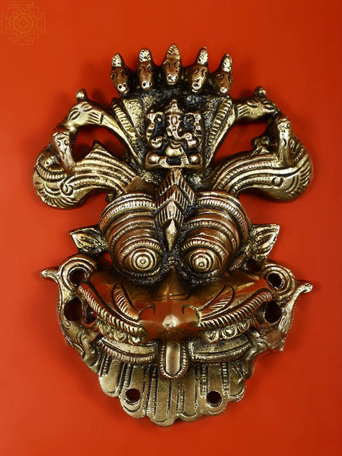 6" Panchanaga Kirtimukha with Seated Ganesha on Top Wall Hanging
