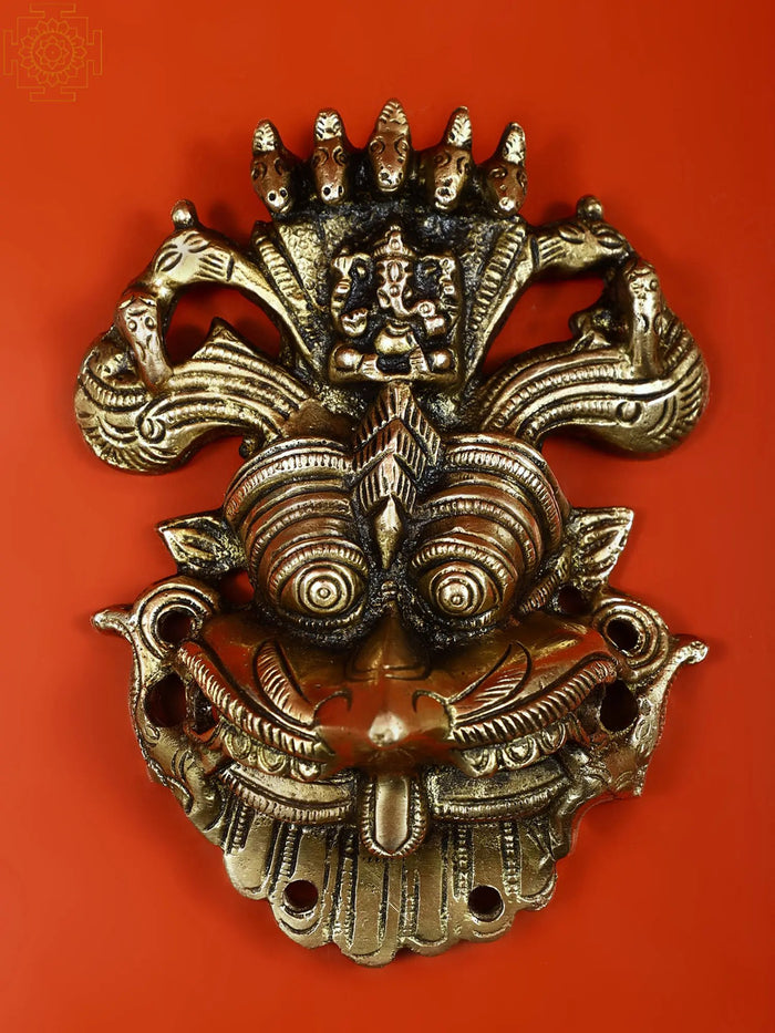 6" Panchanaga Kirtimukha with Seated Ganesha on Top Wall Hanging