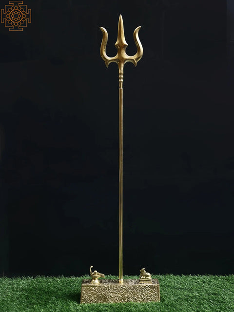 47" Large Brass Shiva's Trident (Trishul) with Trishul Stand