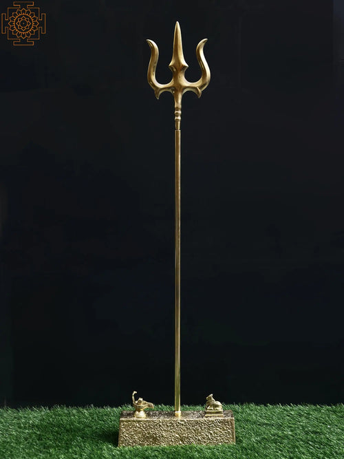 47" Large Brass Shiva's Trishul Statue with Stand