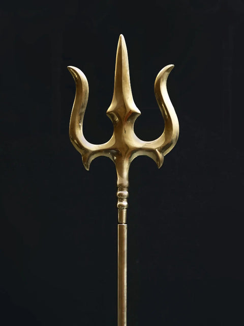 47" Large Brass Shiva's Trident (Trishul) with Trishul Stand