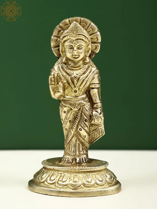 3" Small Brass Standing Goddess Lakshmi Statue for Pooja