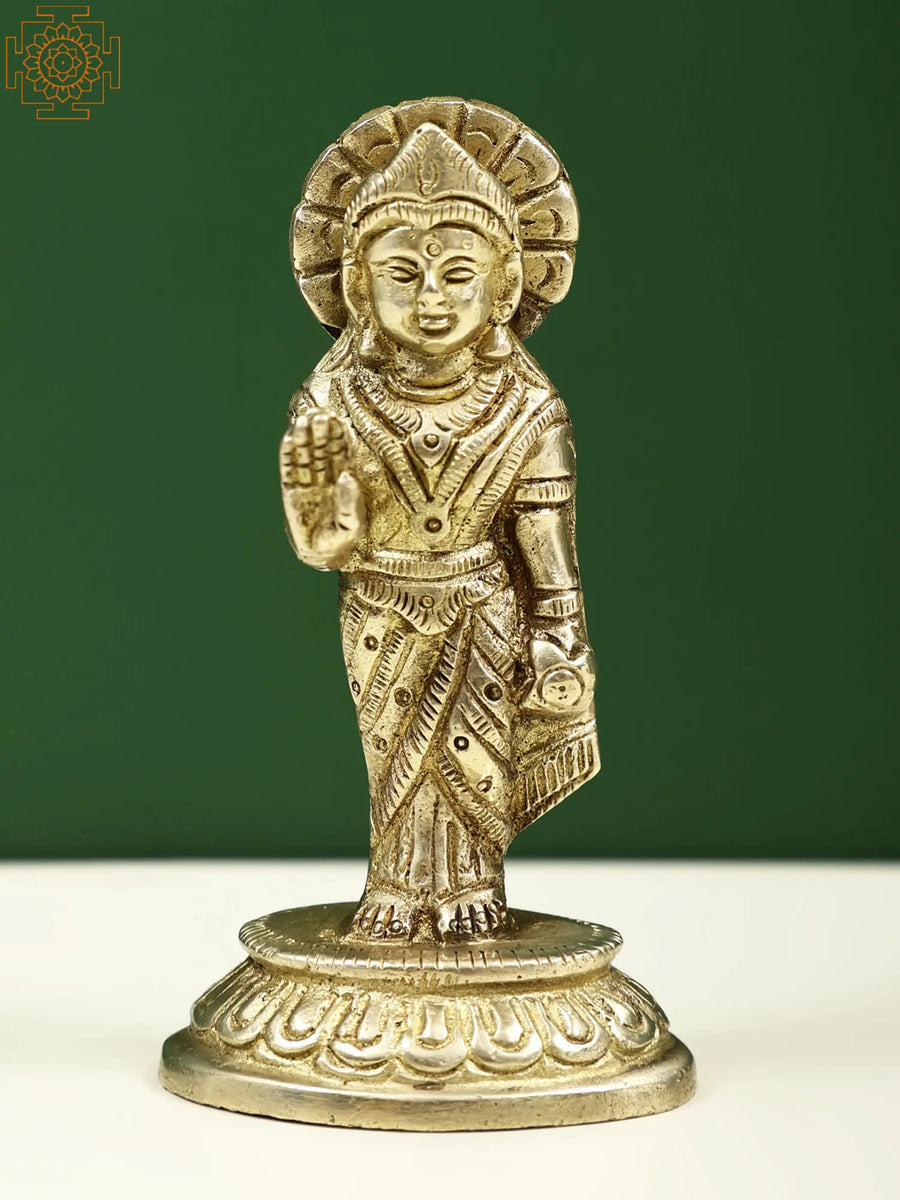 3" Small Brass Standing Goddess Lakshmi Statue for Pooja