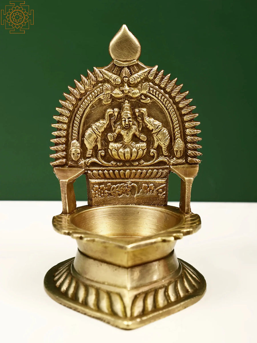 5" Small Brass Gajalakshmi Oil Lamp for Pooja