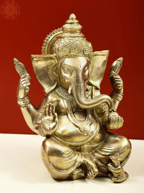 7" Brass Seated Lord Ganesha