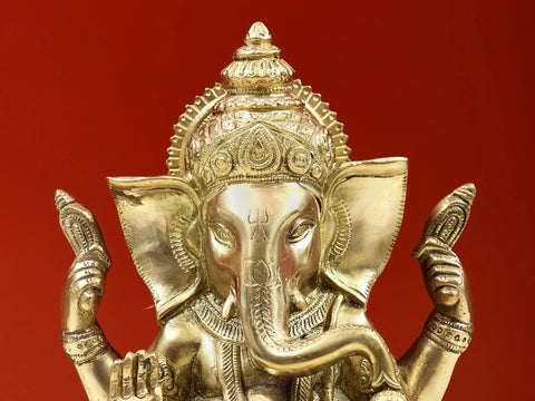 7" Brass Seated Lord Ganesha