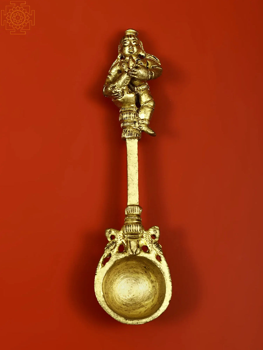 5" Dancing Krishna Brass Ritual Spoon