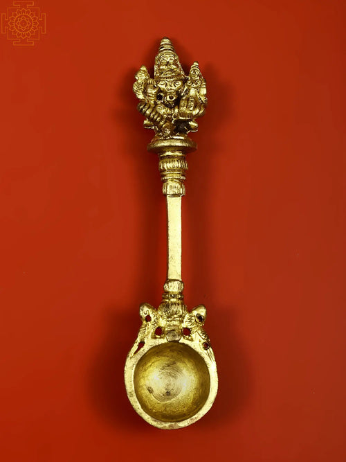5" Brass Narasimha with Lakshmi Ritual Spoon