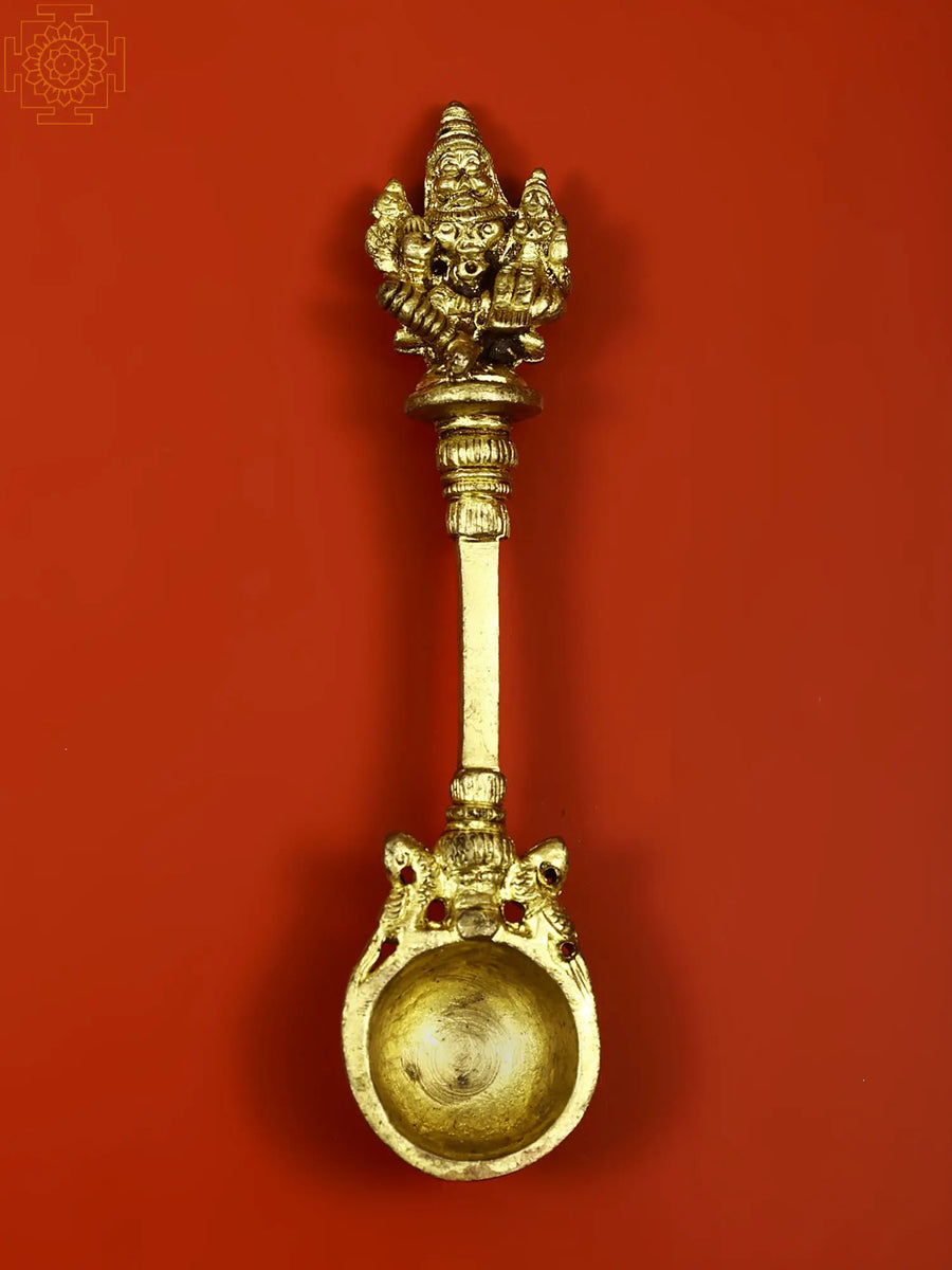 5" Brass Narasimha with Lakshmi Ritual Spoon