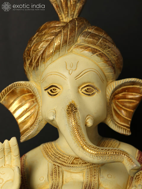 13" Turbaned (Pagdi) Ganesha Brass Statue