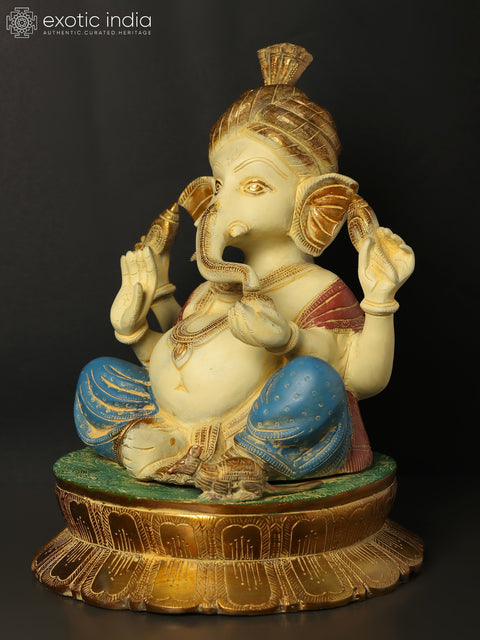 13" Turbaned (Pagdi) Ganesha Brass Statue