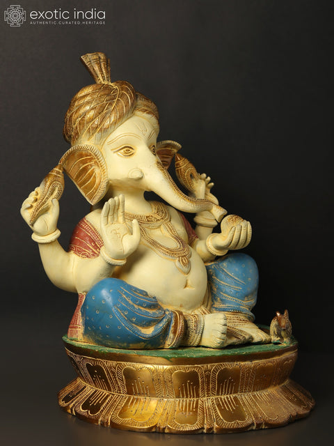 13" Turbaned (Pagdi) Ganesha Brass Statue