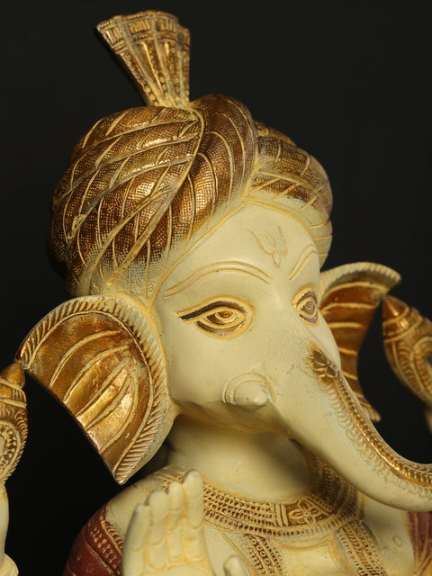 13" Turbaned (Pagdi) Ganesha Brass Statue