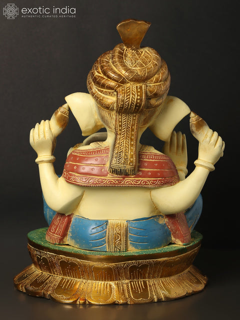13" Turbaned (Pagdi) Ganesha Brass Statue