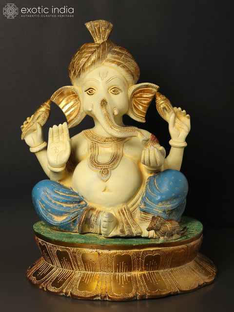 13" Turbaned (Pagdi) Ganesha Brass Statue