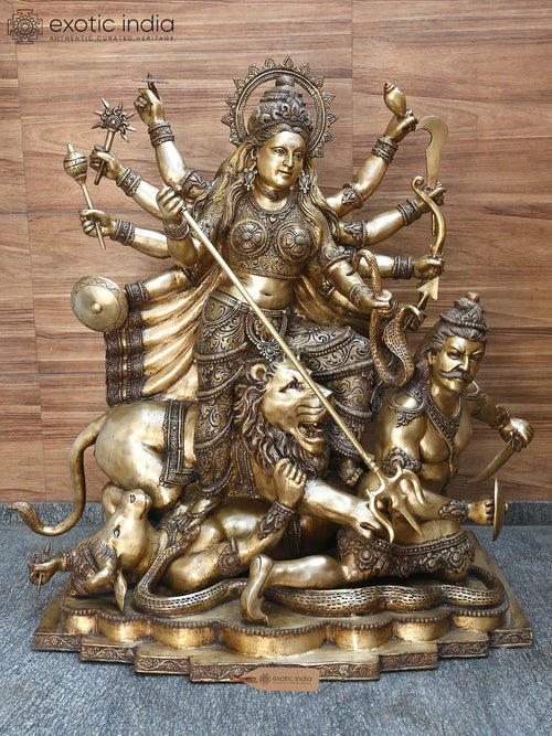 70" Large Goddess Maa Durga Mahishasurmardini Brass Statue