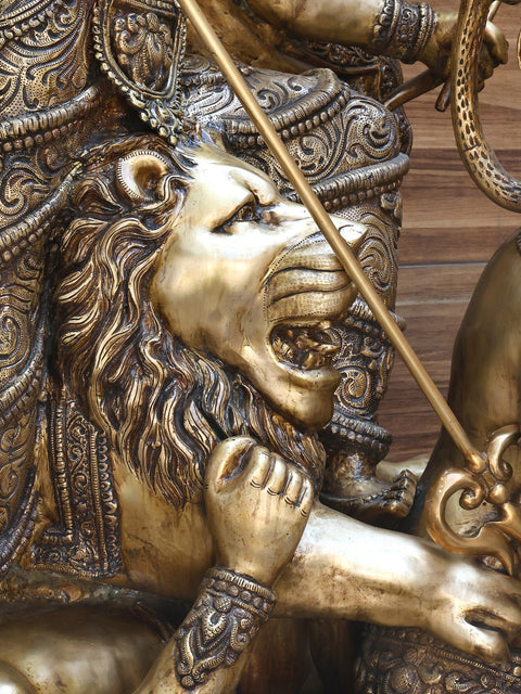 70" Large Goddess Maa Durga Brass Statue | Mahishasurmardini: Mother of the universe