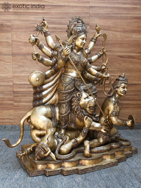 70" Large Goddess Maa Durga Brass Statue | Mahishasurmardini: Mother of the universe