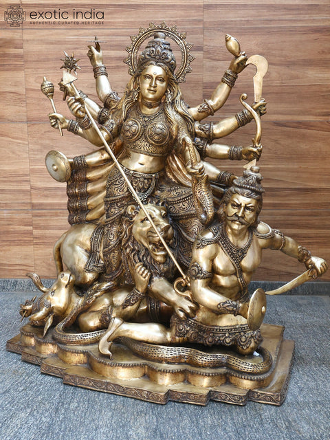 70" Large Goddess Maa Durga Brass Statue | Mahishasurmardini: Mother of the universe
