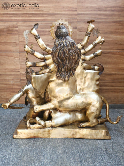 70" Large Goddess Maa Durga Brass Statue | Mahishasurmardini: Mother of the universe