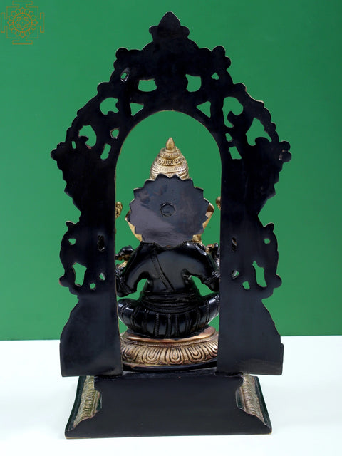 12" Brass Sitting Lord Ganesha with Kirtimukha Prabhavali