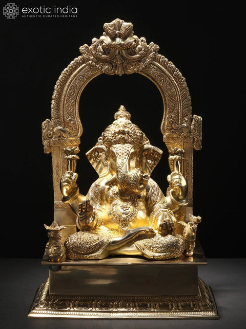 15" Superfine Brass Lord Ganesha Idol Sitting on Throne