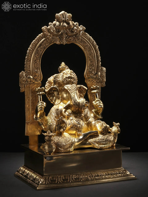 15" Superfine Brass Lord Ganesha Idol Sitting on Throne