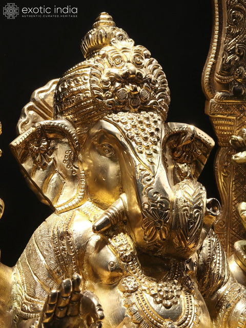 15" Superfine Brass Lord Ganesha Idol Sitting on Throne