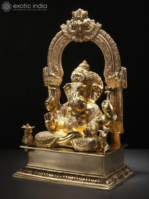 15" Superfine Brass Lord Ganesha Idol Sitting on Throne