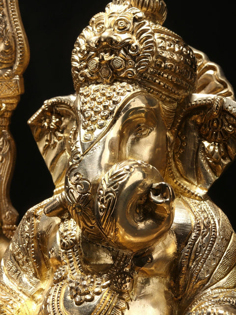 15" Superfine Brass Lord Ganesha Idol Sitting on Throne
