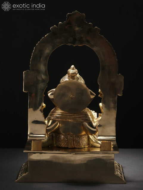 15" Superfine Brass Lord Ganesha Idol Sitting on Throne
