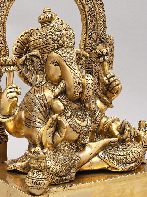 15" Superfine Brass Lord Ganesha Idol Sitting On Throne