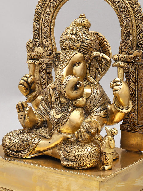 15" Superfine Brass Lord Ganesha Idol Sitting On Throne