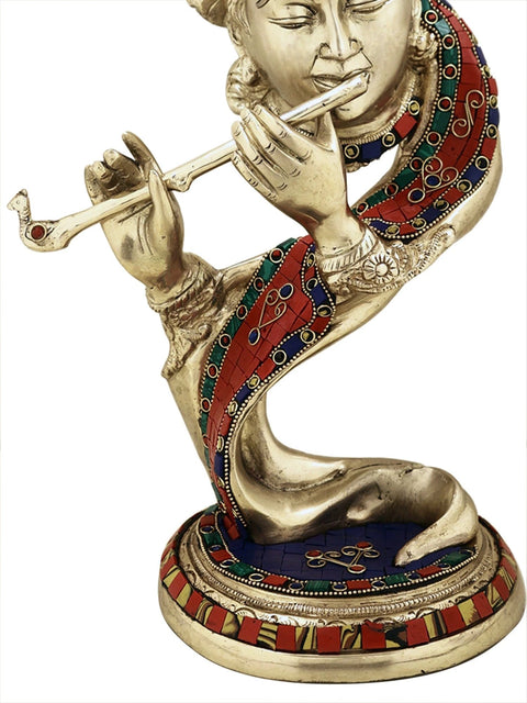 20" Brass Lord Fluting Krishna Head with Inlay Work
