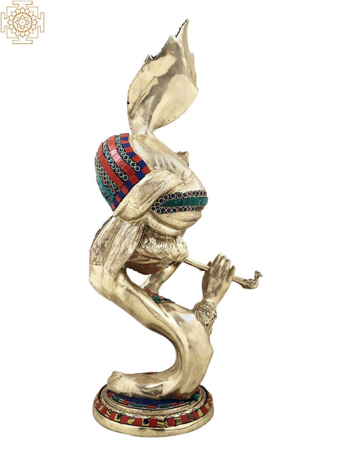 20" Brass Lord Fluting Krishna Head with Inlay Work