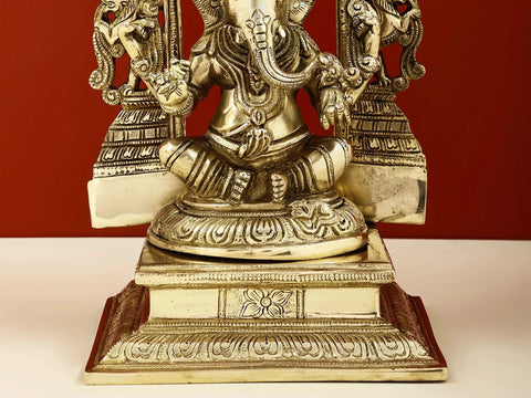 12" Brass Lord Ganesha and Goddess Lakshmi with Kirtimukha Prabhavali