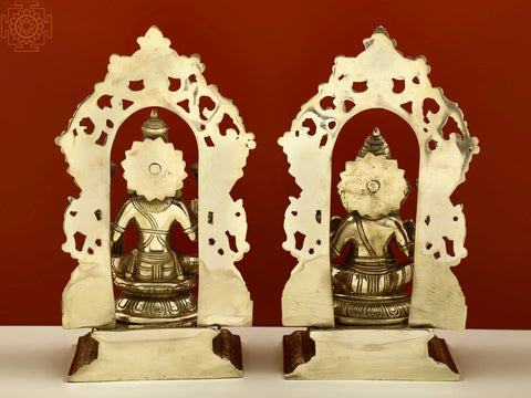 12" Brass Lord Ganesha and Goddess Lakshmi with Kirtimukha Prabhavali