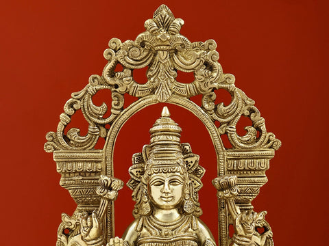 12" Brass Lord Ganesha and Goddess Lakshmi with Kirtimukha Prabhavali