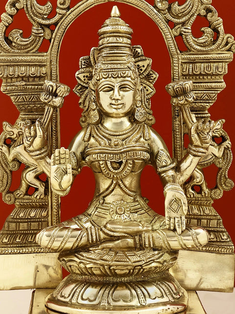 12" Brass Lord Ganesha and Goddess Lakshmi with Kirtimukha Prabhavali