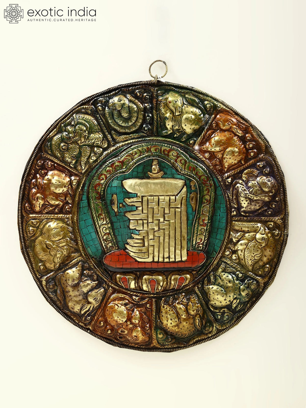 Brass 12 Astrology Symbol Wall Hanging with Inlay Work