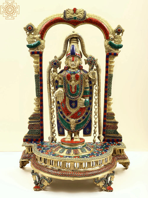 24" Brass Lord Venkateshwara Balaji Statue with Inlay Work
